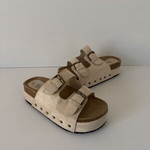 Sheln Platform Sandals Womens Size 9 Buckle Round Toe Beige Neutral Coastal